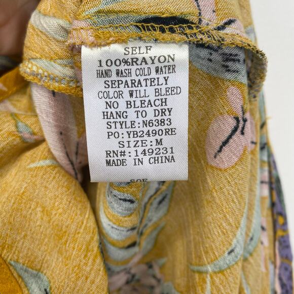 KORI Tropical Floral Ruffled Maxi Faux Wrap Skirt Yellow Sz M Summer Palm Leaves - Picture 5 of 6